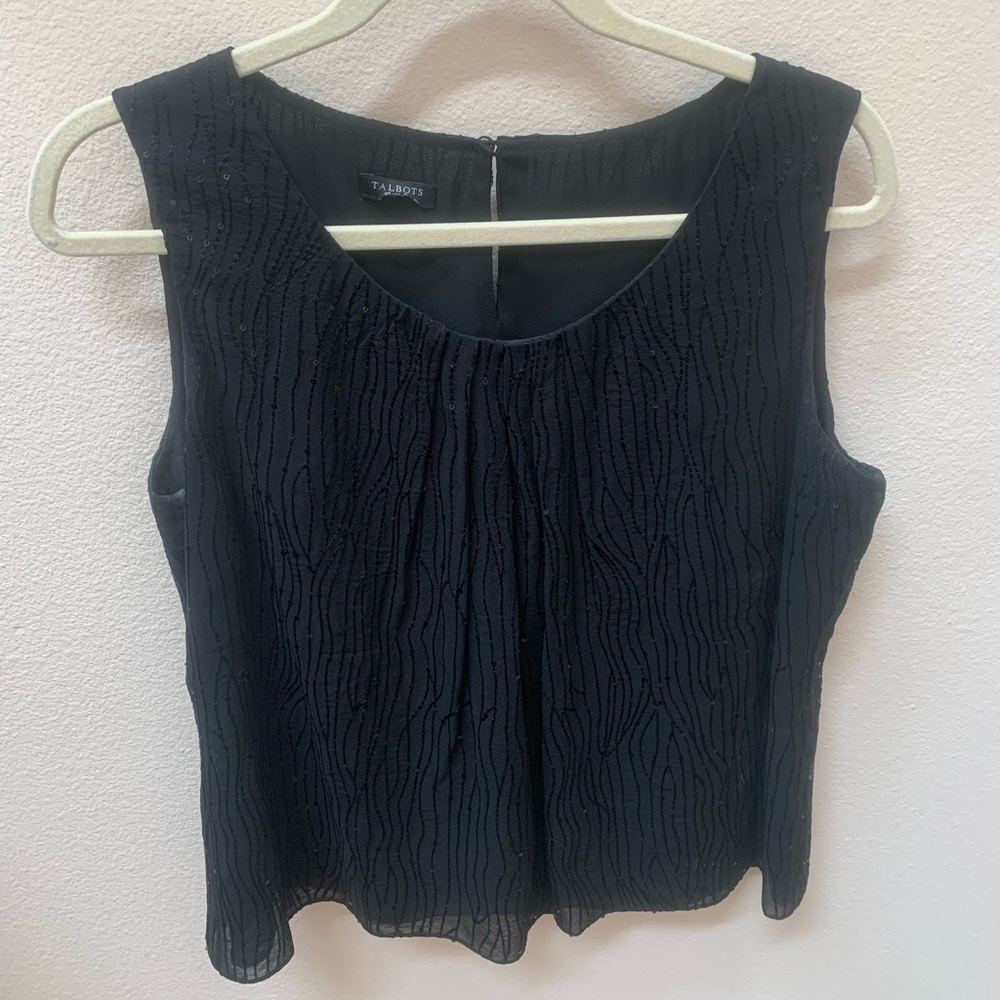 Talbots Sequined Embroidered Black Silk Tank Sz12